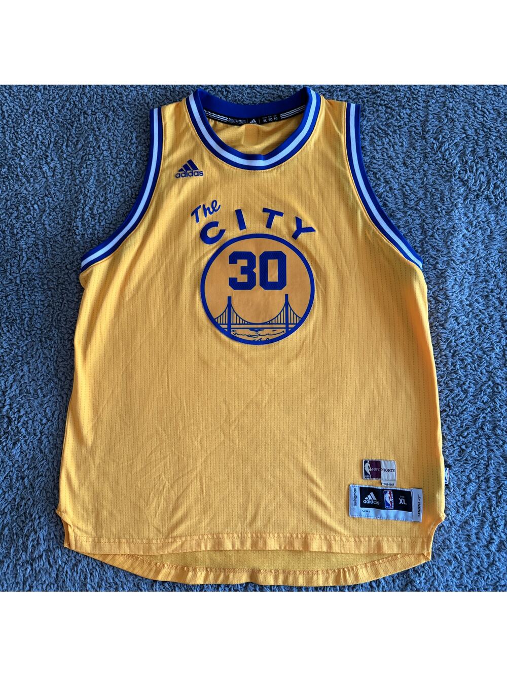 Adidas Steph Curry NBA Golden State Warriors Yellow HWC Nights Jersey Boys XL